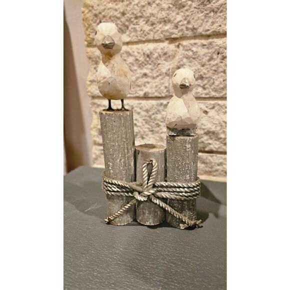 Two Seagulls on Wood Pier Posts Hand Made Figurine Decor Nautical Maritime Rope - Picture 14 of 14